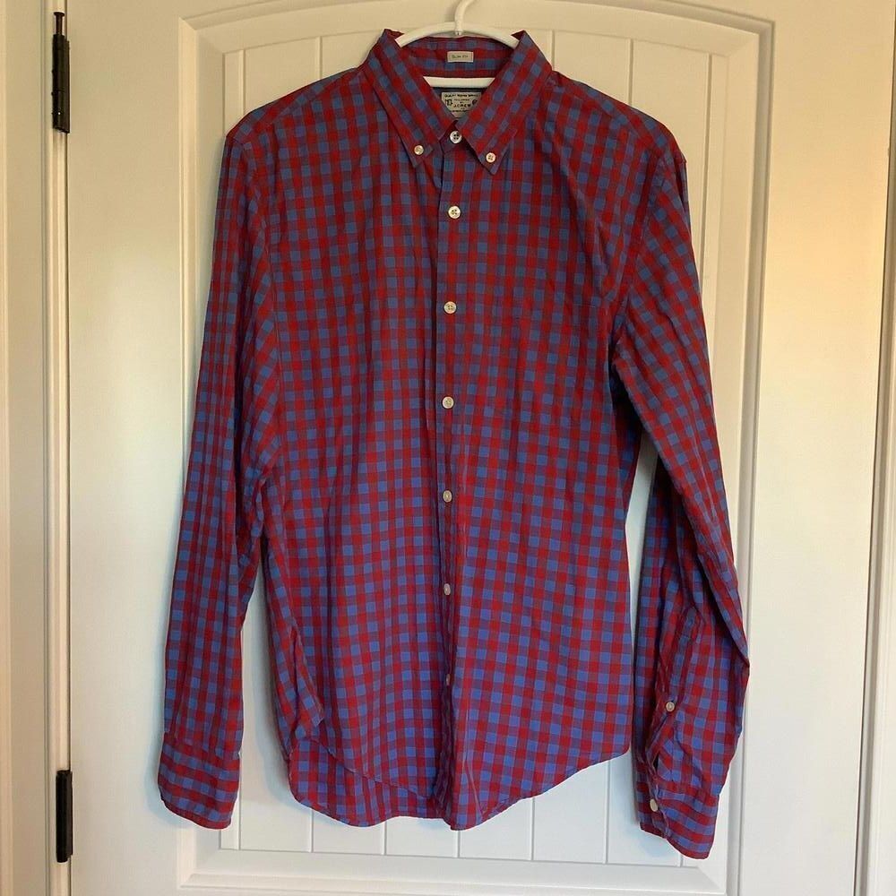 J.Crew Slim Fit Red and Blue Checkered‎ Button-Up Shirt